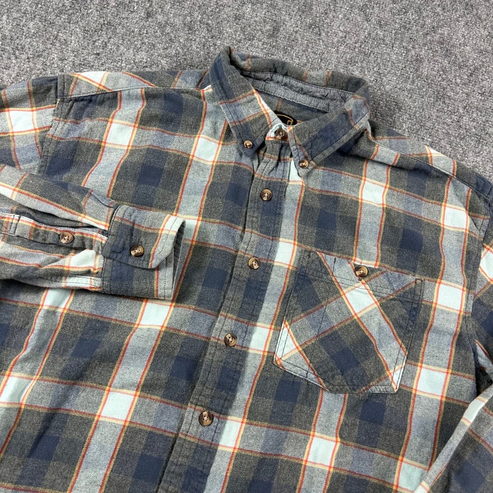 Noble Outfitters Flannel Shirt Mens Large Gray Blue Plaid Cotton Button Down L